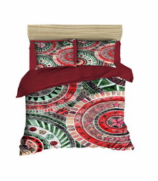 L'essentiel linge de maison Juego de funda nórdica doble con impresión 3D, Granate, Rojo y Verde